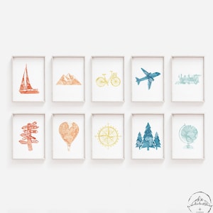 Rainbow Color Nursery Wall Art, Travel Theme Decor, Adventure Baby Prints, DIGITALE DOWNLOAD, Kleurrijke Kids Bedroom Deco, World Map Print