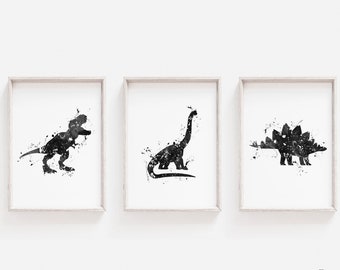 Dinosaur Nursery Wall Art, Dino Bedroom Decor, Black And White Dinosaur Prints, DIGITAL DOWNLOAD, Printable Kids Bedroom Decor, Boys Bedroom