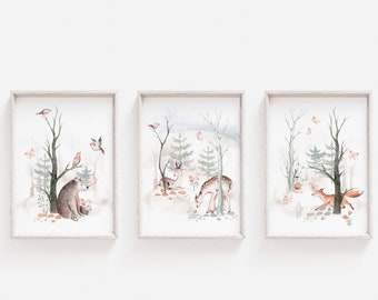 Forest Theme Bedroom Prints, Woodland Nursery Wall Deco, Nature Nursery Wall Art, DIGITAL DOWNLOAD, Bear Wall Art, Deer Print, Fox Nursery