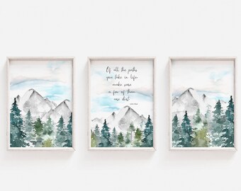 John Muir Quote Wall Art, Mountain Forest Nursery Prints, DIGITAL DOWNLOAD, Woodland Bedroom Decor, Boys Bedroom Prints, Girls Nursery Art