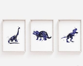Navy Blue Dinosaur Wall Art, Boys Bedroom Decor, DIGITAL DOWNLOAD, Watercolor Dino Prints, T-Rex Print, Triceratops Art, Dino Nursery Prints