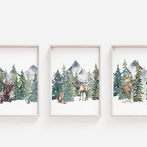 Woodland Nursery Decor Forest Wall Art Mountain Print Etsy