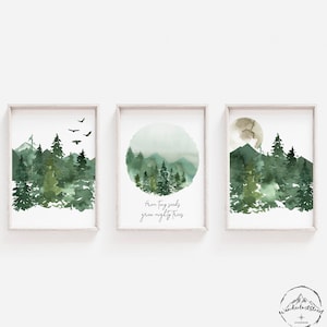 Arte della parete vivaio verde, arredamento vivaio verde scuro, arte delle pareti della foresta, arredamento vivaio di montagna, stampe vivaio boschive, DOWNLOAD DIGITALE