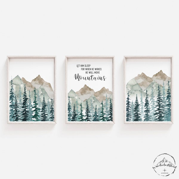 Let Him Sleep For When He Wakes He Will Move Mountains, Mountain Nursery Prints, Forest Bedroom Wall Art, DIGITAL DOWNLOAD, Woodland Decor