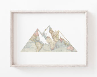 Mountain Wall Art, Nursery Wall Art, Travel Nursery Decor, World Map Wall Art, Adventure Nursery Decor, Nursery Prints, DIGITAL DOWNLOAD