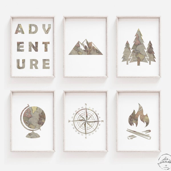 Adventure Bedroom Wall Decor, Woodland Nursery Prints, Camping Bedroom Theme, DIGITAL DOWNLOAD, Mountain Nursery Print, Baby Boy Wall Art