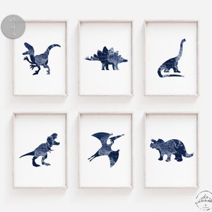 Dinosaur Nursery Wall Art, Navy Blue Dinosaur Prints, T-Rex Print, DIGITAL DOWNLOAD, Dino Printable, Adventure Room Decor, Nursery Deco