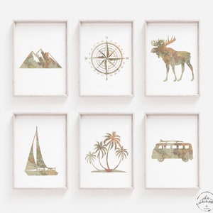 Avontuur kwekerij decor, reizen slaapkamer muur kunst, wereldkaart muur kunst, digitale download, bos kwekerij prints, surf kwekerij muur kunst