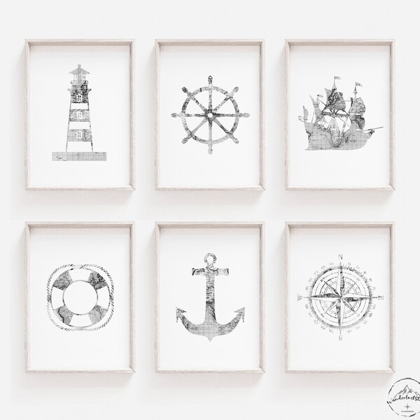 Maritime Home Decor, Beach Nursery Theme Decor, DIGITAL DOWNLOAD, Baby Nursery Prints, Pirate Theme Decor, Ocean Theme Nursery Deco