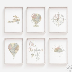 Plane Wall Art, Hot Air Balloon, Travel Nursery Prints, DIGITAL DOWNLOAD, Beach Nursery, Boho Nursery Art, Adventure Bedroom, Neutral Decor image 1