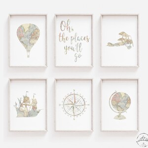 Travel Nursery Decor, Wanderlust Nursery Wall Art, Pirate Ship Print, DIGITAL DOWNLOAD, Compass Wall Art, Adventure Bedroom Deco, Globe Art