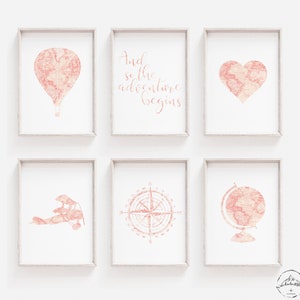 Blush Pink Nursery, Pink Nursery Wall Art, Girls Nursery Prints, DIGITAL DOWNLOAD, Travel Nursery Deco, Baby Girl Nursery, Pink Bedroom Art