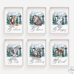 Boy Woodland Nursery Prints, Forest Nursery Decor, Mountain Nursery Deco, Woodland Bedroom Wall Art, DIGITAL DOWNLOAD, Woodland Animals Art