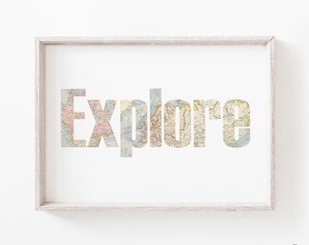 Explore Wall Art, Travel Nursery Print, Wanderlust Nursery, DIGITAL DOWNLOAD, Nursery Wall Art, World Map Printable, Quote For Nursery