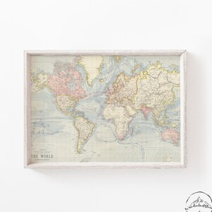 World Map Wall Art, Nursery Wall Print, Nursery Printable Map, Travel Nursery Wall Art, DIGITAL DOWNLOAD, Wanderlust Wall Art, Old Map Print