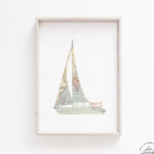 Segelboot Kinderzimmer Wandkunst, Nusery Weltkarte Dekor, Segelboot Karte Drucke, DIGITAL DOWNLOAD, Boot Wandkunst, KinderZimmer Kunst, Dekor Nusery