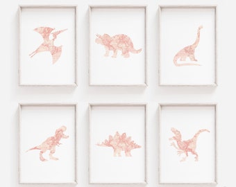 Pink Dinosaur Wall Art, Dinosaur Wall Art For Girls, Dino Bedroom Decor, DIGITAL DOWNLOAD, Travel Theme Nursery, Girls Nursery Wall Art