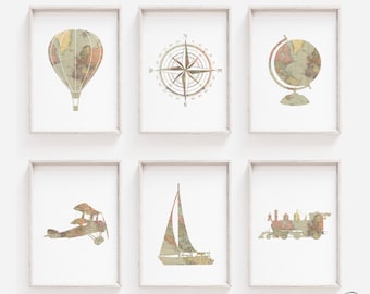 Travel Nursery Wall Art, Travel Nursery Decor, Adventure Nursery Deco, DIGITAL DOWNLOAD, Vintage Travel Nursery, Airplane Nursery Print