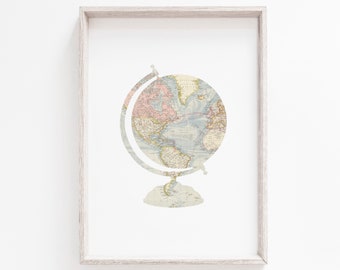Globe Wall Art, World Map Print ,Travelers Gift, Travel Nursery Decor, DIGITAL DOWNLOAD, Baby Boy Decor, Girlsroom Prints, Playroom Art
