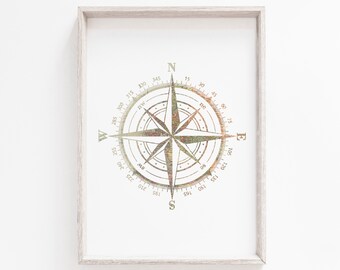 Compass Wall Art, Traveller Nursery, Traveler Playroom Decor, World Map Art, Baby Girl Nursery Decor, Baby Boy Nursery, DIGITAL DOWNLOAD