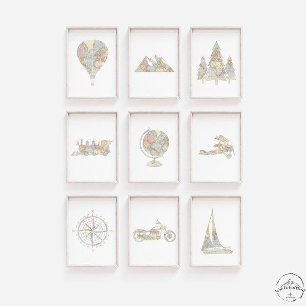 Nursery Print Set, Travel Wall Art, Nursery Wall Art, DIGITAL DOWNLOAD, Printable Nursery Art, Travel Theme Room Decor, Baby Boy, Baby Girl