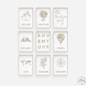 Decorazione per l'asilo nido da viaggio, Stampe per camere da letto da viaggio, Adventure Nursery Decor, DOWNLOAD DIGITALE, Woodland Nursery Art, Travel Poster Design