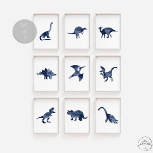 Marineblauwe dinosaurus kunst, dinosaurus muur prints, dinosaurus kwekerij decor, marineblauwe kwekerij, digitale download, afdrukbare dinosaurus kunst, baby jongen