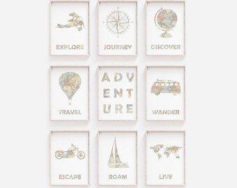 World Nursery Wall Art, Travel Nursery Prints, Travel Nursery Decor, Nursery Wall Art, DIGITAL DOWNLOAD, Travel Quote Printable, Adventure