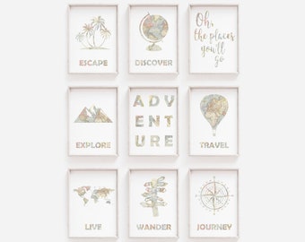 Travel Nursery Decoration, Travel Bedroom Prints, Adventure Nursery Decor, DIGITAL DOWNLOAD, Woodland Nursery Art, Travel Poster Design