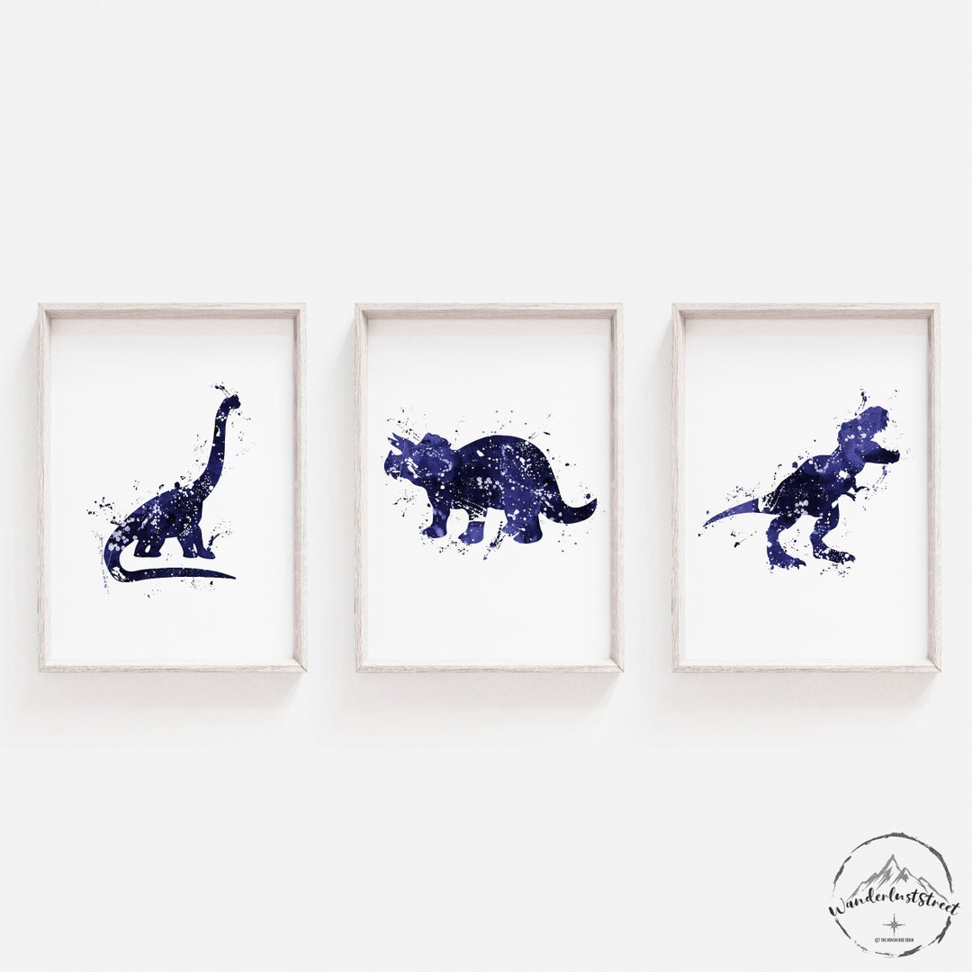 Navy Blue Dinosaur Wall Art Boys Bedroom Decor DIGITAL Etsy