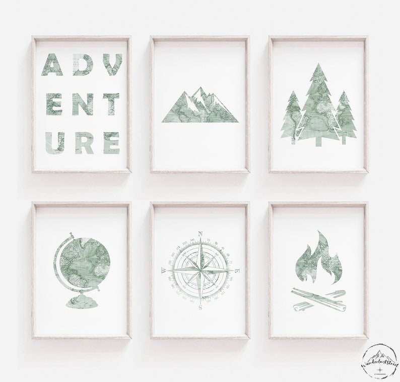 Sage Green Nursery Wall Art Travel Theme Nursery Decor Sage Etsy