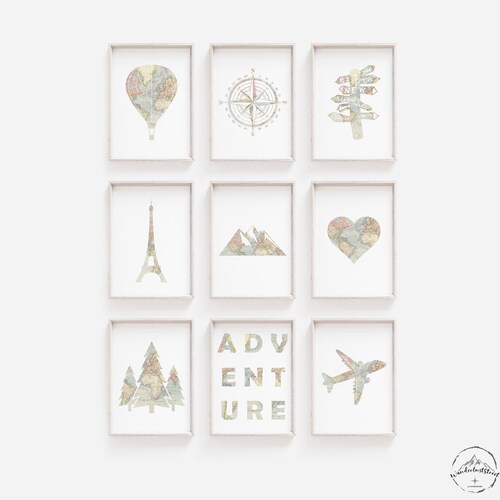 Aventure Nursery Wall Art, Nursery Wall Art, Voyage Nursery Wall Art, TÉLÉCHARGEMENT NUMÉRIQUE, Thème de voyage Chambre à coucher, Impressions d’aventure, Carte du monde