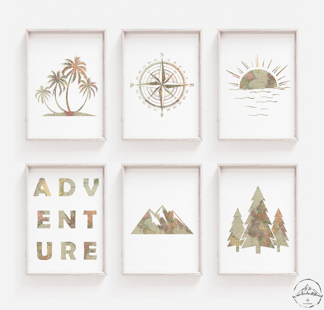 Wanderlust Nursery Prints, World Map Wall Art, Adventure Bedroom ...