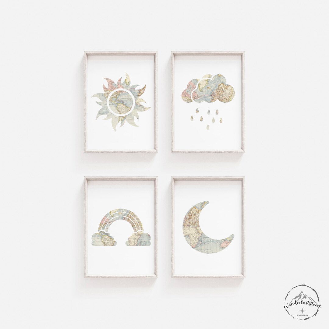 Sun Moon Cloud Rainbow Nursery Art, Rainbow Nursery Decor, Baby Nursery ...