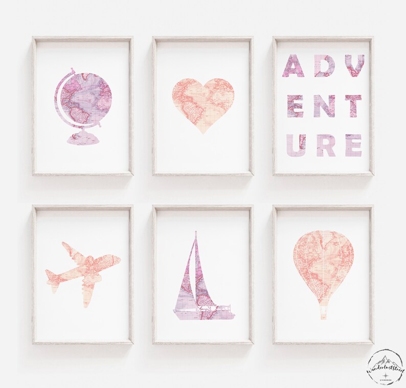 Pink Nursery Wall Art Travel Theme Nursery Decor Girls Dorm Etsy