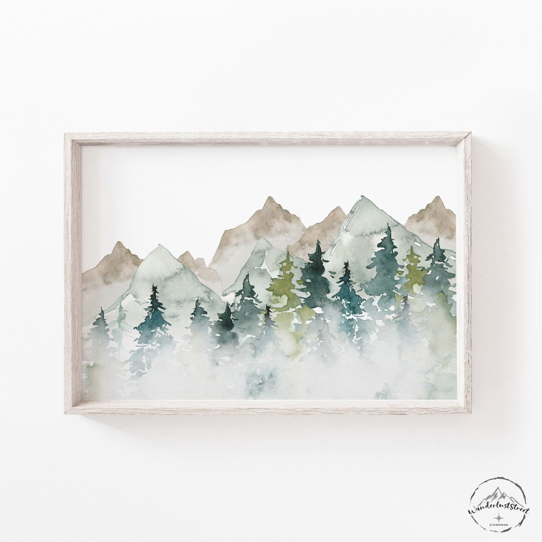 Misty Mountains Wall Art Misty Forest Print Living Room Wall Etsy