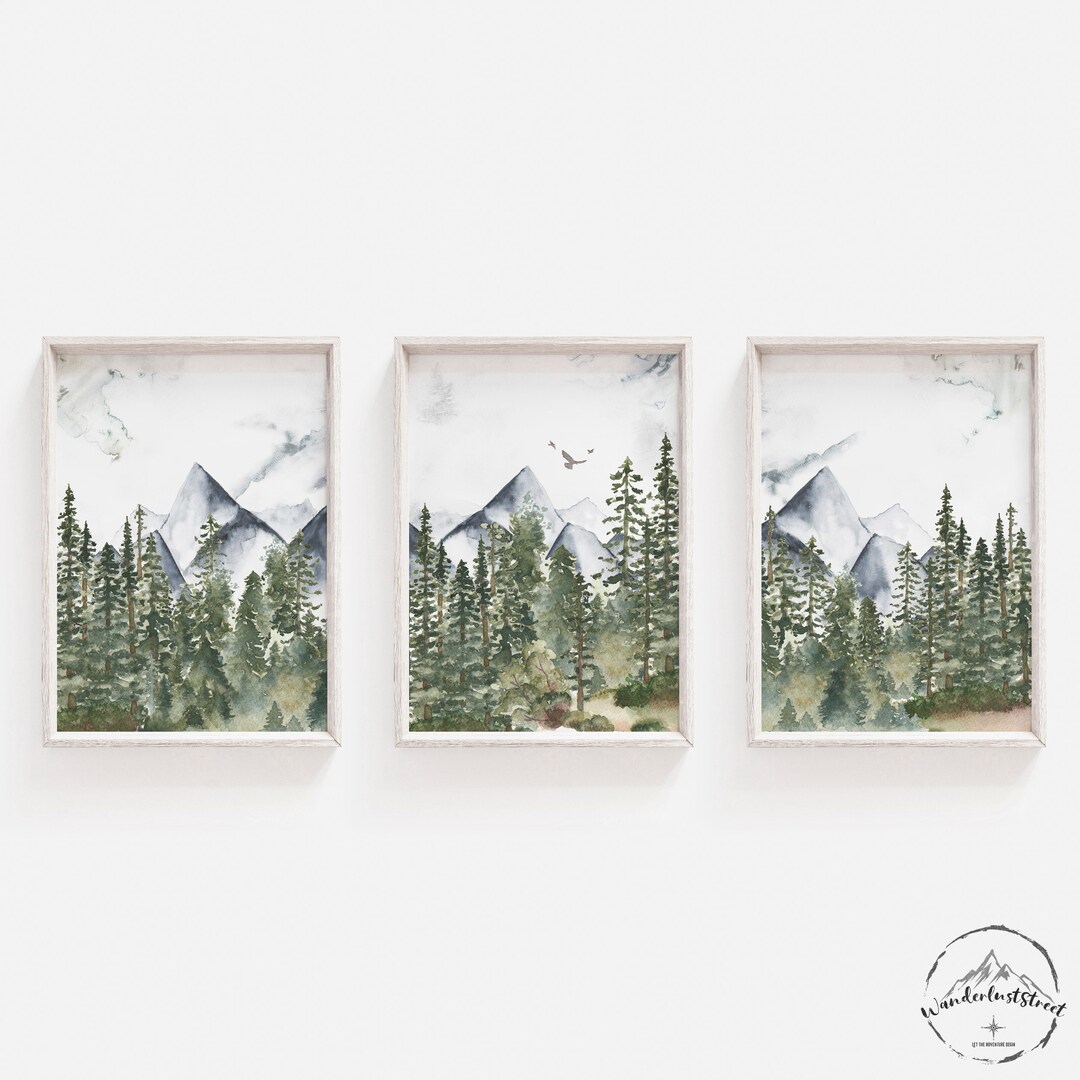 Nature Wall Art, Mountain Living Room Decor, Forest Home Deco, DIGITAL ...