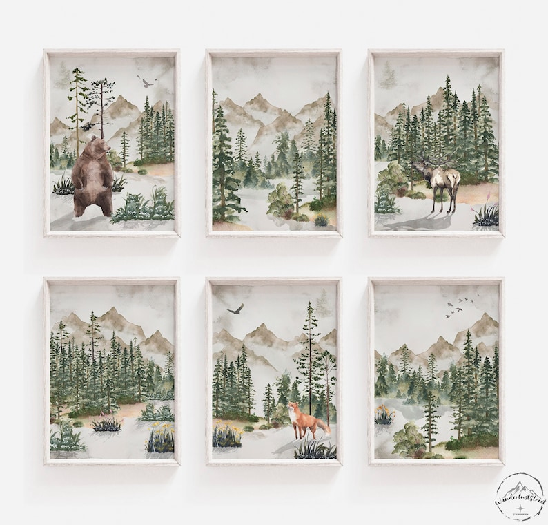 Woodland Bedroom Wall Art Forest Nursery Decor Mountain Etsy Australia