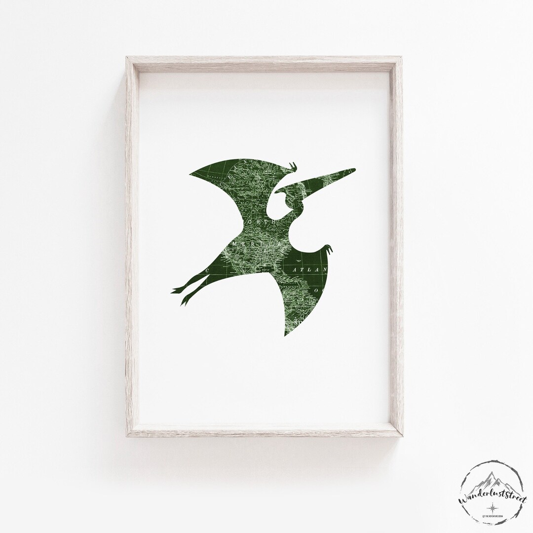 Pterodactyl Wall Art, Dinosaur Print, Green Dino Wall Art, Boys Nursery