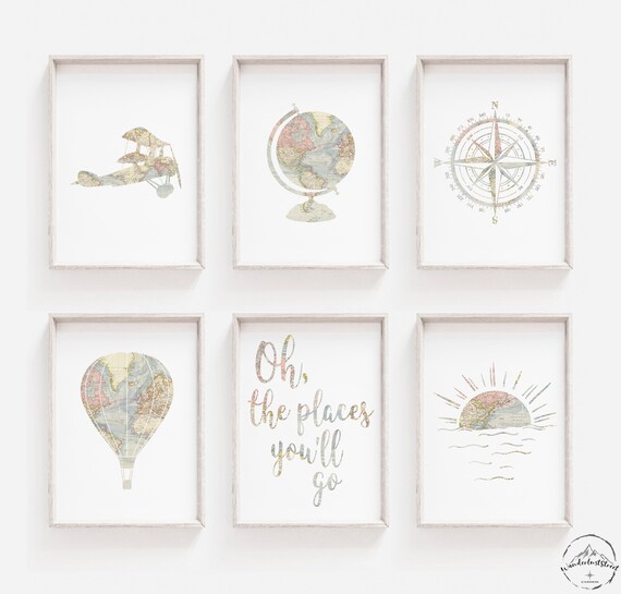 Plane Wall Art, Hot Air Balloon, Travel Nursery Prints, DIGITAL DOWNLOAD, Beach Nursery, Boho Nursery Art, Adventure Bedroom, Neutral Decor