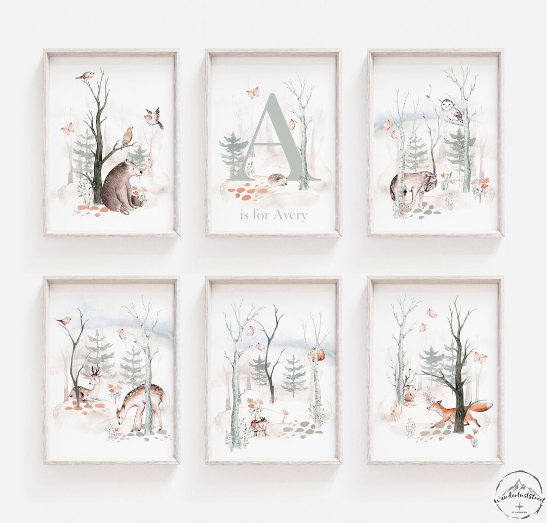Forest Nursery Wall Art, Woodland Nursery Prints, Nature Theme Nursery, Baby Shower Gift