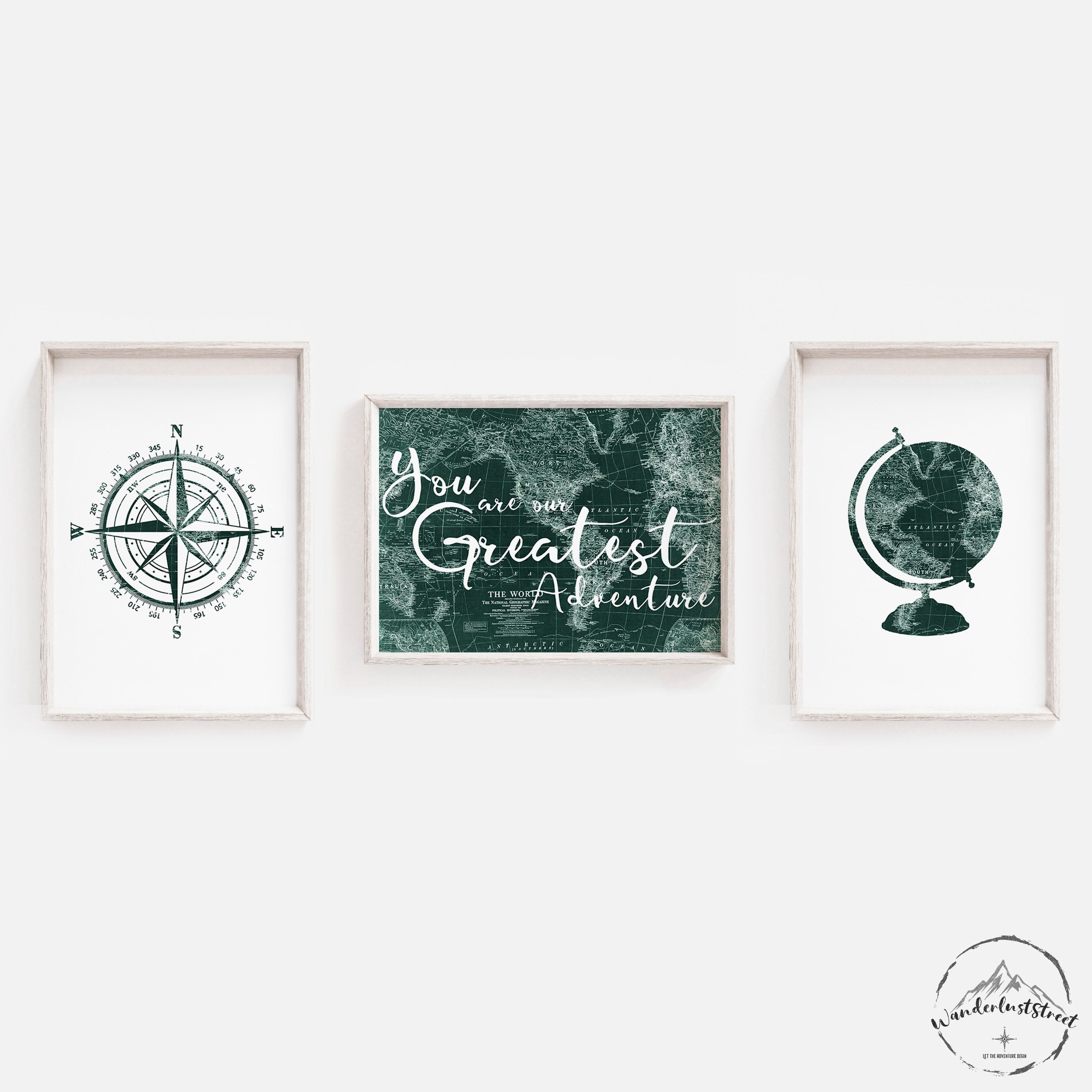 Hunter Green Nursery Wall Art Travel Nursery Adventure Etsy