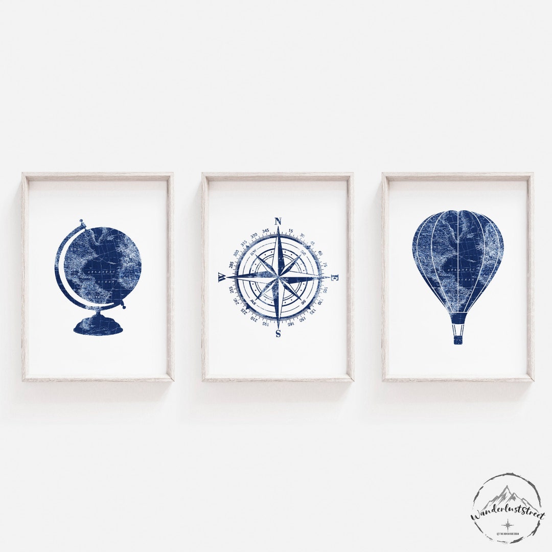 Navy Blue Nursery Wall Art Travel Nursery Prints Navy Blue Etsy