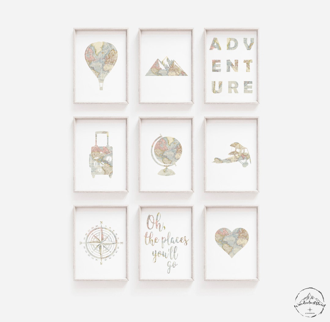 Wanderlust Nursery Wall Art, Travel Theme Bedroom Decor, Teen Girl Bedroom Art, Baby Boy Nursery