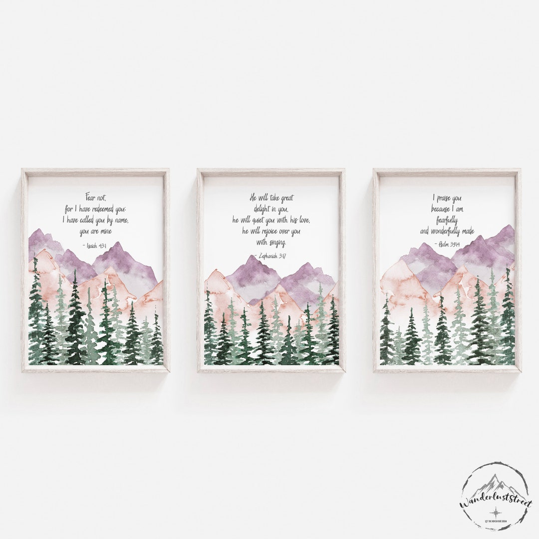 Pink and Purple Nursery Wall Art, Bible Prints for Nursery, Verses Wall