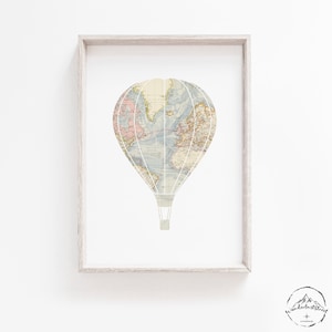 Travel Nursery Decor, Adventure Nursery Wall Art, Hot Air Balloon Print, Train Wall Art, Travel Nursery, Airplane Print, World Map Nursery image 2