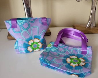 Purple flower fabric gift bag - small