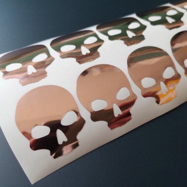 20 rose gold skull stickers, skull decals, gold foil skulls, rose gold envelope seals, invites decoration, skull party foil decals