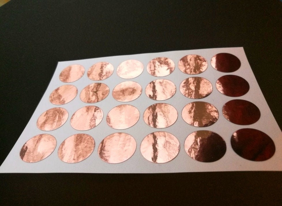 24 Rose Gold Polka Dots, Polka Dot Stickers, Gold Foil Dots, Rose Gold