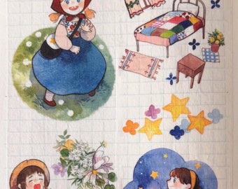 Cute Fairy Tale Girls Washi Tape Sample + Fashion Girls + Penguins + Bunny + Magic Witch Cat